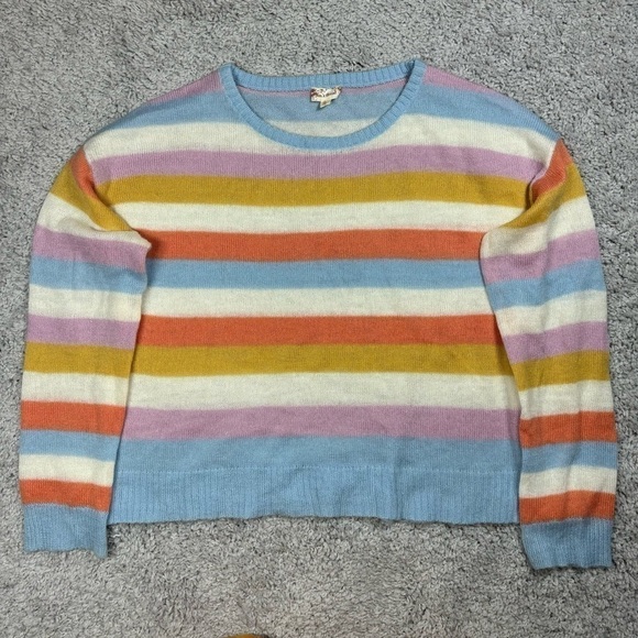 Hem and Thread Sweater Womens Large Colorful Stripes Scoop Pictures Church Class - Picture 1 of 3